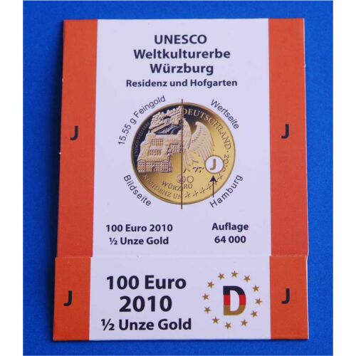 Goldeuroschuber für 100 Euro 2010 "Würzburg" adfg oder j J