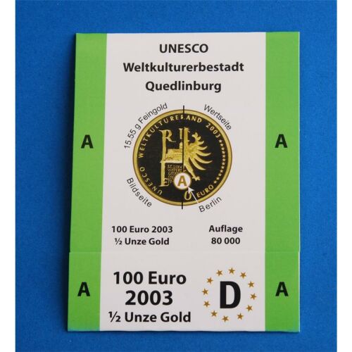 Goldeuroschuber für 100 Euro 2003 "Quedlinburg" adfg oder j A