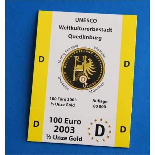 Goldeuroschuber für 100 Euro 2003 "Quedlinburg" adfg oder j D