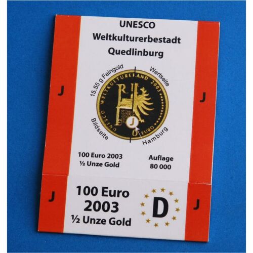 Goldeuroschuber für 100 Euro 2003 "Quedlinburg" adfg oder j J