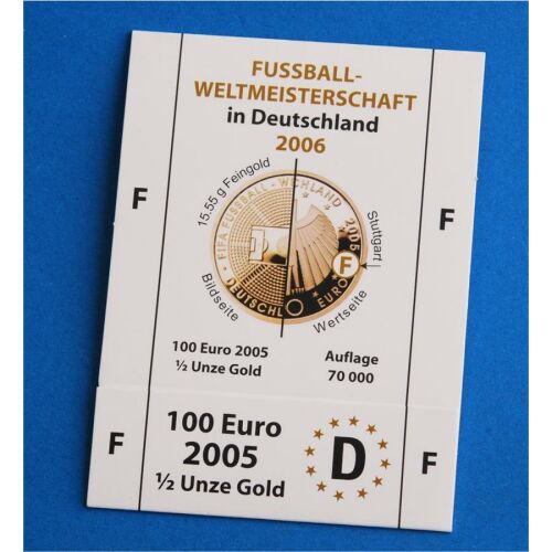 Goldeuroschuber für 100 Euro 2005 "Fußball WM" adfg oder j F