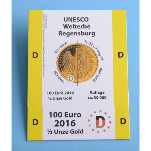 Goldeuroschuber für 100 Euro 2016 "Regensburg" adfg oder j D