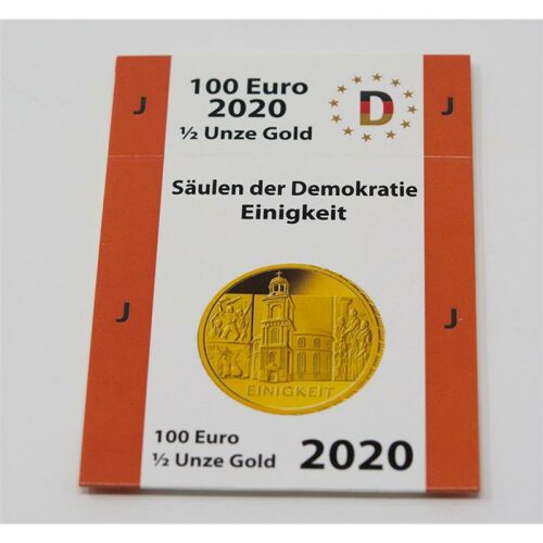 Goldeuroschuber für 100 Euro 2020 - Säulen der Demokratie - Einigkeit J